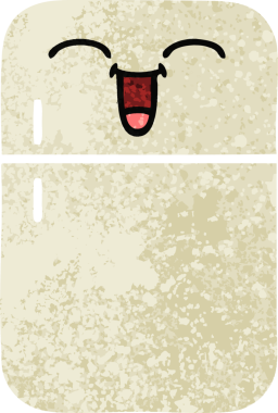 Bir insan tarafından çizilmiş buzdolabının retro çizim tarzı karikatürü.