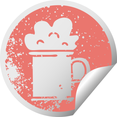 Sıkıntılı dairesel soyma etiketi. Bir insan tarafından çizilmiş garip bira sembolü.