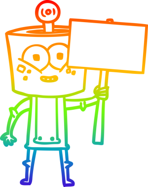 gökkuşağı gradyanı çizimi bir insan tarafından çizilmiş mutlu bir robot çizgi filmi.