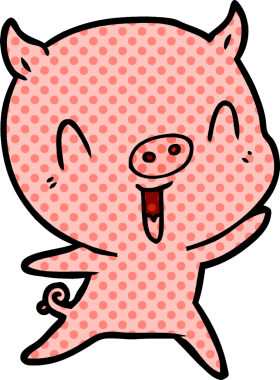 Bir insan tarafından çizilmiş mutlu çizgi film domuzu.