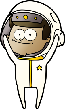 Bir insan tarafından çizilmiş mutlu astronot çizgi filmi.