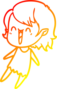 Bir insan tarafından çizilmiş sevimli, mutlu bir vampir kızın çizgi çizimi.