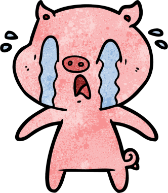 Bir insan tarafından çizilmiş ağlayan domuz çizgi filmi.