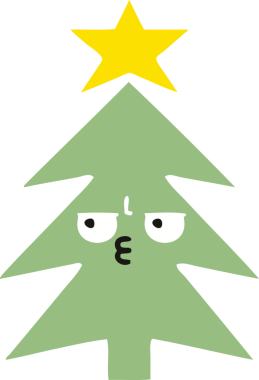 Bir insan tarafından çizilmiş bir noel ağacının düz renkli retro karikatürü