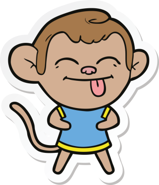 Bir insan tarafından çizilmiş komik bir maymun çıkartması.