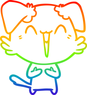 Gökkuşağı gradyan çizimi mutlu çizgi film köpeğinin bir insan tarafından çizilmiş gülüşü.