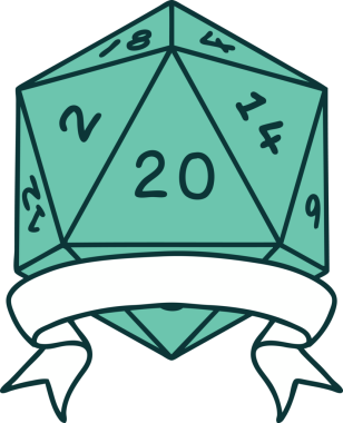 Retro Dövme Biçimi Doğal 20 kritik vuruş D20 zar bir insan tarafından çizildi