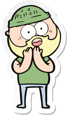 Karikatür çıkartması. Bir insan tarafından çizilmiş sakallı adamı şaşırttı.