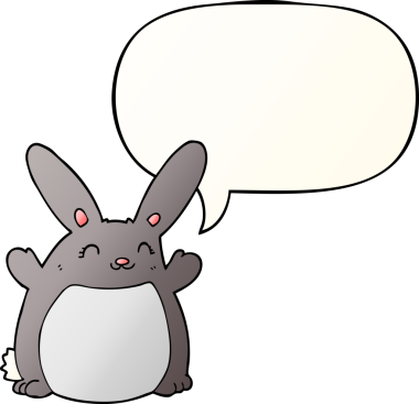 Bir insan tarafından çizilmiş, konuşma baloncuklu çizgi film tavşanı.