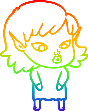 Gökkuşağı gradyan çizgisi bir insan tarafından çizilmiş güzel bir elf kızı çizimi