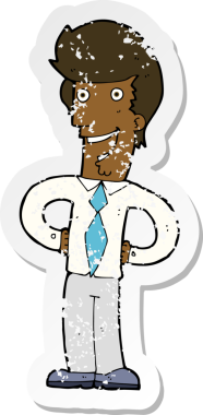 Bir insan tarafından çizilmiş mutlu bir adamın karikatür yapıştırması.