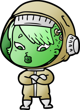 Bir insan tarafından çizilmiş astronot kadın.