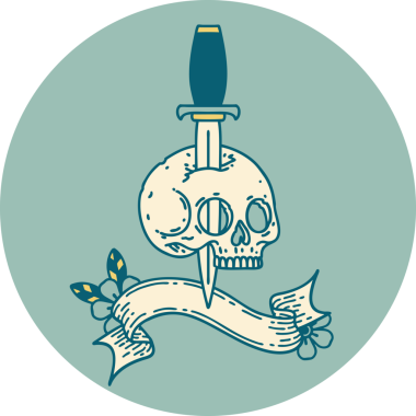 bir insan tarafından çizilmiş bir kafatası pankartıyla dövme biçimi simgesi