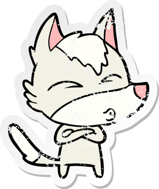 Bir insan tarafından çizilmiş bir kurt çizgi filminin hüzünlü çıkartması.