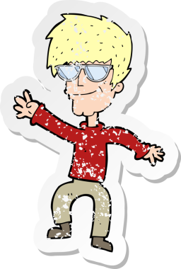 Bir insan tarafından çizilmiş havalı bir adamın salladığı karikatürün gerilimli yapıştırması.