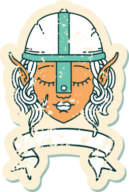 Retro Dövme Tarzı Elf Savaşçı karakteri yüzü Bir insan tarafından çizilmiş pankartıyla