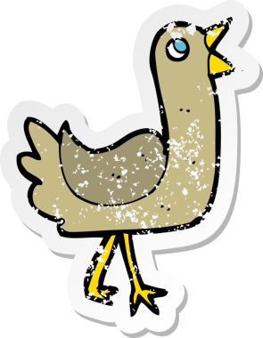 Bir insan tarafından çizilmiş karikatür kuşunun gerilmiş çıkartması.