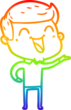 Gökkuşağı gradyan çizgi çizimi bir insan tarafından çizilmiş gülen bir karikatür adam