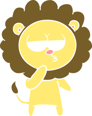 Bir insan tarafından çizilmiş düz renkli çizgi film yorgun aslan