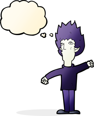 Bir insan tarafından çizilmiş düşünce balonlu vampir adam.