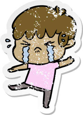 Bir insan tarafından çizilmiş, ağlayan bir çizgi film çocuğunun sıkıntılı çıkartması.