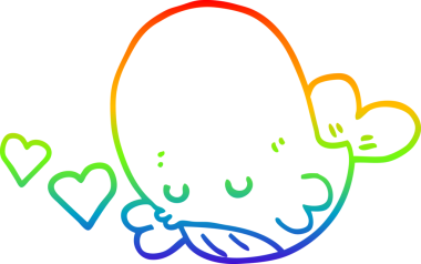 Gökkuşağı gradyan çizgisi bir insan tarafından çizilmiş aşık bir balina karikatürü