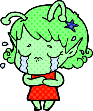 Bir insan tarafından çizilmiş ağlayan uzaylı kız çizgi filmi.