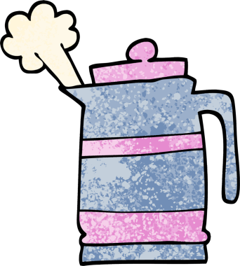 Bir insan tarafından çizilmiş grunge desenli çizgi film çaydanlığı.