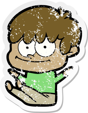 Bir insan tarafından çizilmiş mutlu bir çizgi film karakterinin sıkıntılı çıkartması.