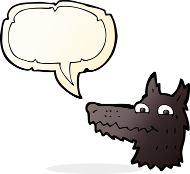 Bir insan tarafından çizilmiş konuşma balonlu bir kurt kafası.