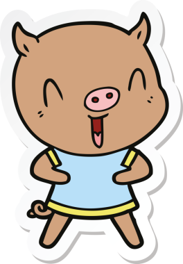 Bir insan tarafından çizilmiş mutlu çizgi film domuzu çıkartması.