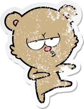 Sıkılmış bir ayı çizgi filminin hüzünlü çıkartması bir insan tarafından çizilmiş.