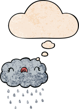 Bir insan tarafından çizilmiş grunge doku tarzında düşünce baloncuğu olan sevimli çizgi film bulutu.