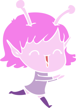 Bir insan tarafından çizilmiş düz renkli uzaylı kız çizgi filmi.