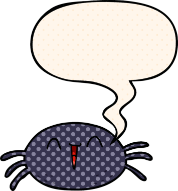 Bir insan tarafından çizilmiş çizgi roman tarzında konuşma balonu olan cadılar bayramı örümceği çizgi filmi.