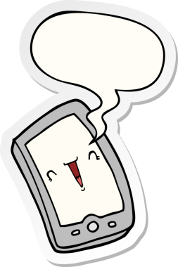 Bir insan tarafından çizilmiş konuşma kabarcığı etiketli şirin çizgi film cep telefonu.
