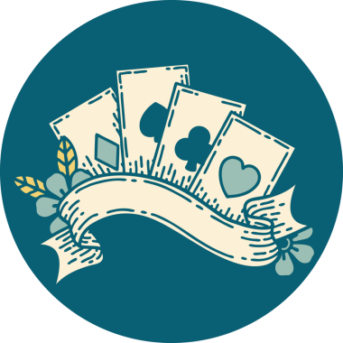 Bir insan tarafından çizilmiş kartların ve pankartın ikonik dövme şekli