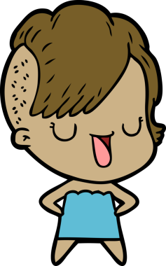 Bir insan tarafından çizilmiş hippi saç kesimli sevimli bir çizgi film kızı.