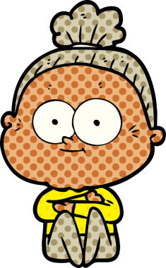 Bir insan tarafından çizilmiş mutlu yaşlı kadın çizgi filmi.