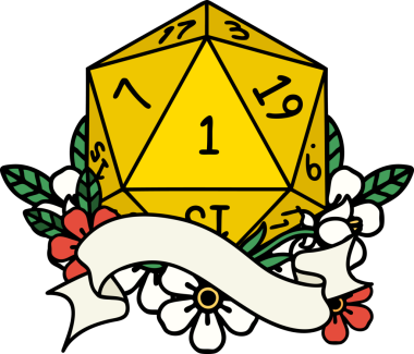 Retro Dövme Biçimi Doğal Bir d20 zar bir insan tarafından çizildi