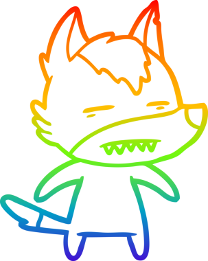 Gökkuşağı gradyan çizgi çizimi bir insan tarafından çizilmiş dişleri gösteren bir kurt çizgi