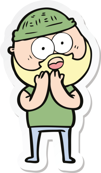 Karikatür çıkartması. Bir insan tarafından çizilmiş sakallı adamı şaşırttı.