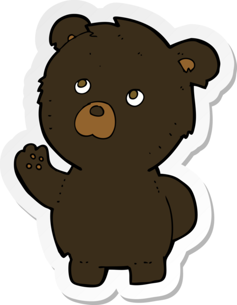 Bir insan tarafından çizilmiş siyah ayı sallayan bir karikatür çıkartması.