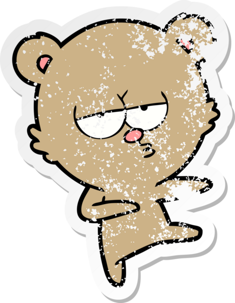 Sıkılmış bir ayı çizgi filminin hüzünlü çıkartması bir insan tarafından çizilmiş.