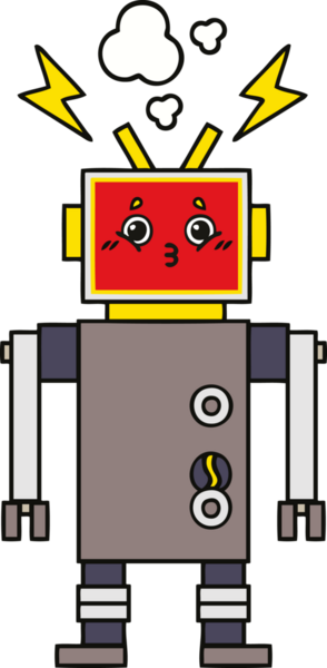 Bir insan tarafından çizilen robot arızasının sevimli karikatürü.