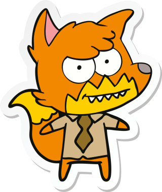 Bir insan tarafından çizilmiş sırıtan tilki çizgi filminin çıkartması