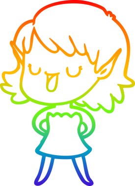 Gökkuşağı gradyan çizgi çizimi bir insan tarafından çizilmiş bir elf kızı