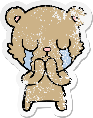 Bir insan tarafından çizilmiş ağlayan çizgi film ayısının sıkıntılı çıkartması.