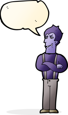 Bir insan tarafından çizilmiş, konuşma balonu olan bir vampir.