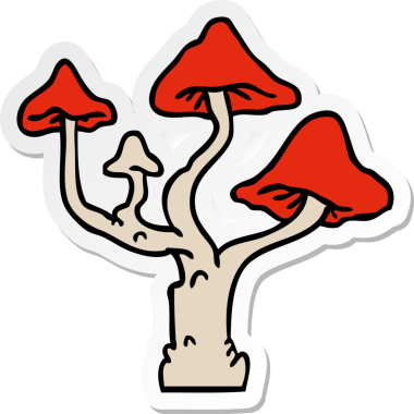 Bir insan tarafından çizilmiş büyüyen mantarların el çizimi karikatürü.